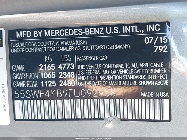 55SWF4KB9FU092958 Mercedes-Benz 2015
