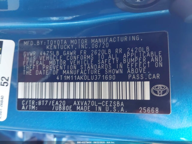 4T1M11AK0LU371690 Toyota a25a-fks