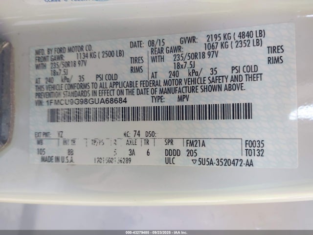 Ford 2016 2016 1FMCU9G98GUA68684 Image 9