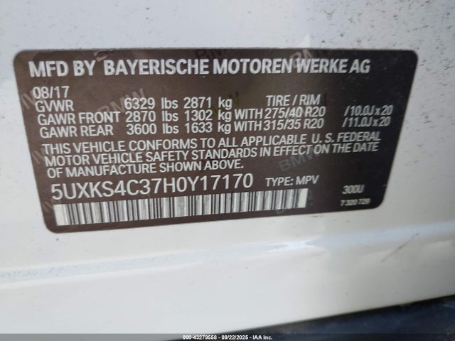 5UXKS4C37H0Y17170 BMW X5