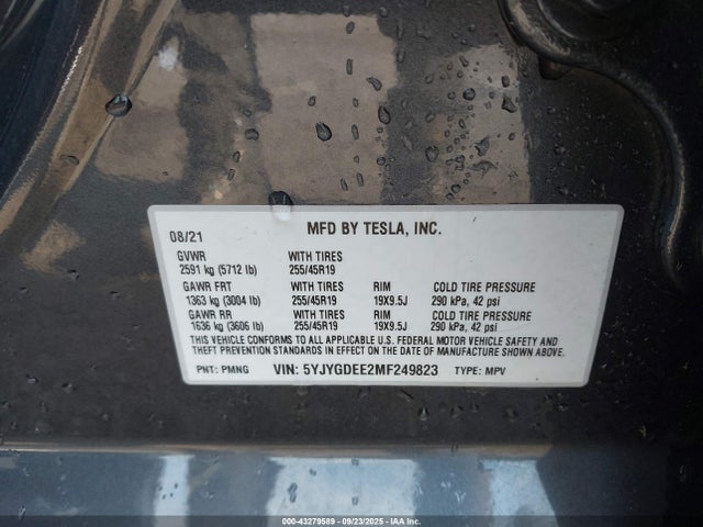 2021 TESLA MODEL Y 5YJYGDEE2MF249823 Photo 8