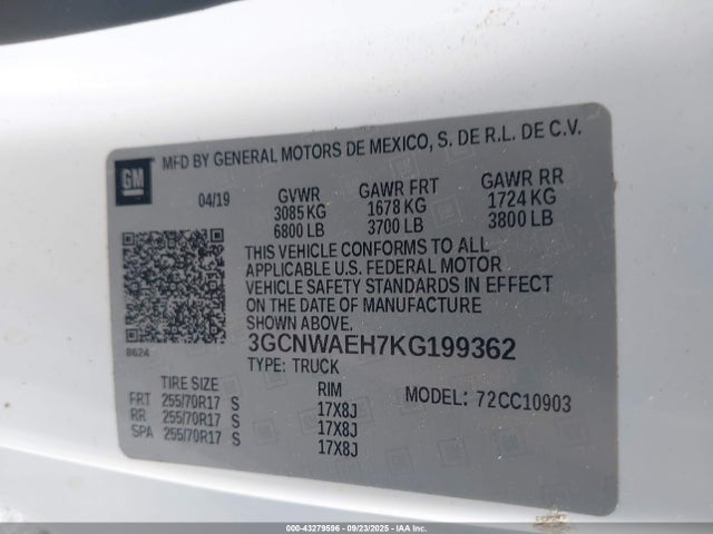 3GCNWAEH7KG199362 Chevrolet lv3 - gen 5, sidi, vvt, e85 max, alum