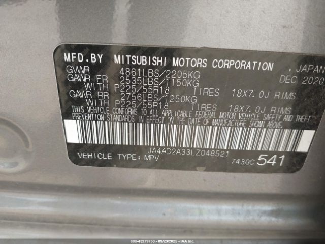 2020 MITSUBISHI OUTLANDER JA4AD2A33LZ048521 Photo 8
