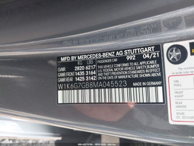 2021 MERCEDES-BENZ S 580 W1K6G7GB8MA045523 Photo 8