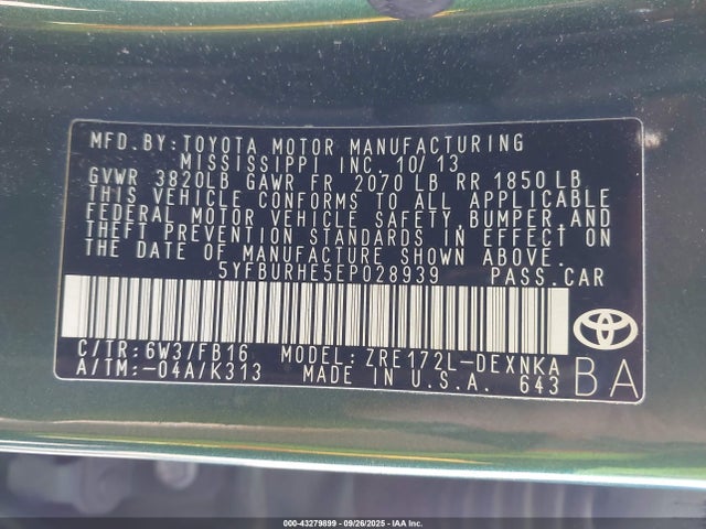 Toyota 2zr-fe 2014 5YFBURHE5EP028939 Image 9