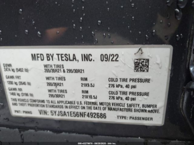 2022 TESLA MODEL S 5YJSA1E56NF492686 Photo 8