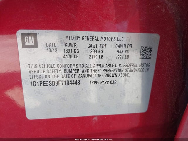 Chevrolet LUV 2014 1G1PE5SB9E7194448 Image 9