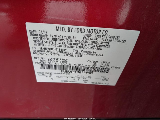 Ford 3.5l ti-vct 2017 1FAHP2F8XHG114989 Image 9