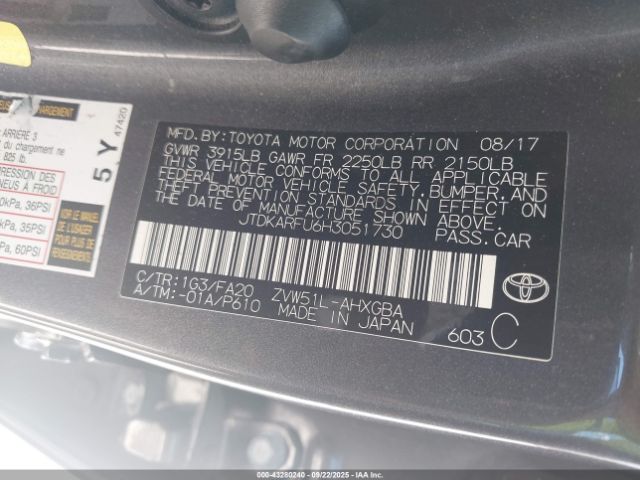 2017 TOYOTA PRIUS JTDKARFU6H3051730 Photo 8