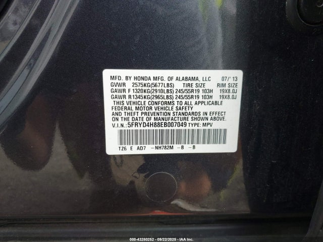 Acura j35y5 2014 5FRYD4H88EB007049 Image 9
