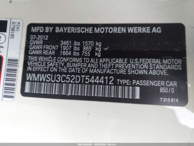 2013 MINI HARDTOP WMWSU3C52DT544412 Photo 8