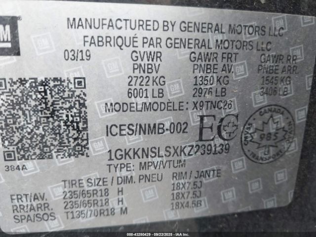 2019 GMC ACADIA 1GKKNSLSXKZ239139 Photo 8