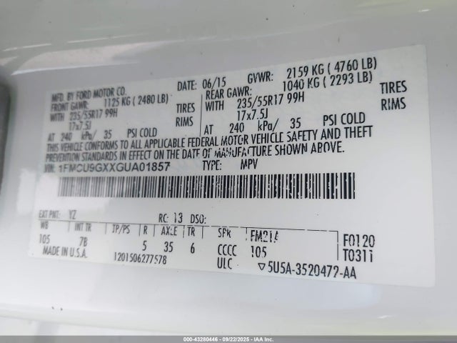 1FMCU9GXXGUA01857 Ford Escape