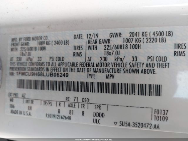 2020 FORD ESCAPE 1FMCU9H68LUB06249 Photo 8