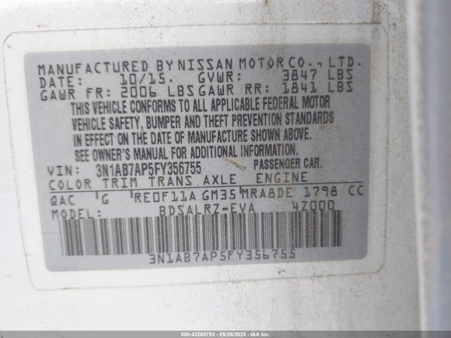 3N1AB7AP5FY356755 Nissan 2015
