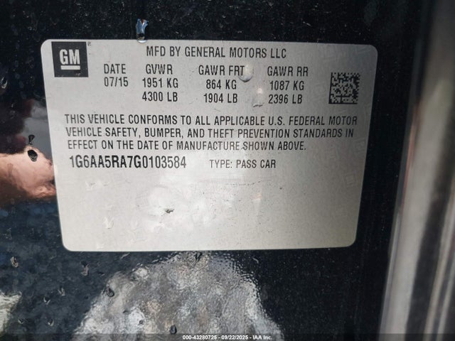 1G6AA5RA7G0103584 Cadillac lcv - sidi, dcvcp, vvt, e85 max, e0-e100, alum