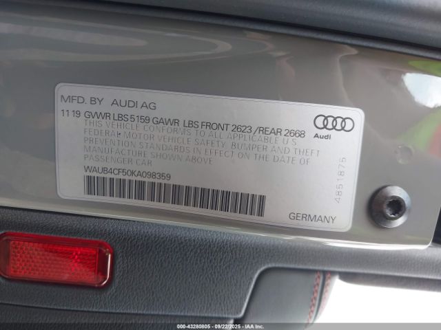 2019 AUDI S5 WAUB4CF50KA098359 Photo 8