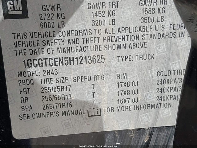 1GCGTCEN5H1213625 Chevrolet lg2 - di: direct injection, vvt: variable valve timing, alum, var2, gen2