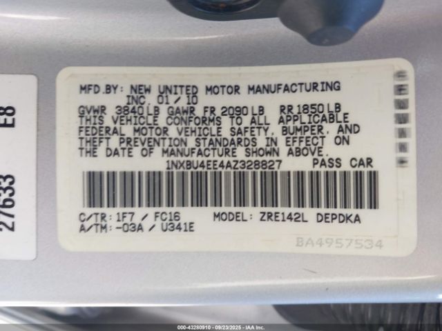 2010 TOYOTA COROLLA 1NXBU4EE4AZ328827 Photo 8