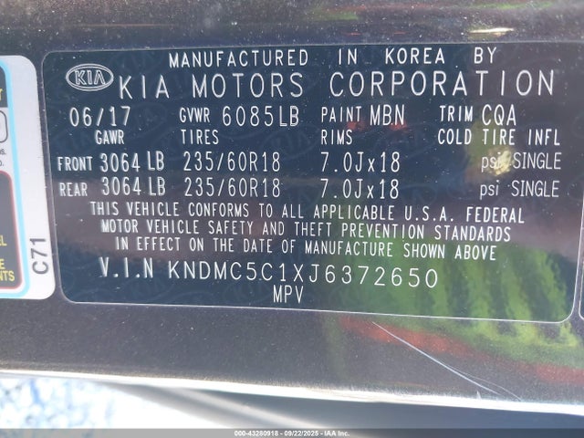 KNDMC5C1XJ6372650 KIA 2018