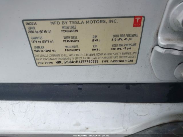 2014 TESLA MODEL S 5YJSA1H14EFP50633 Photo 8
