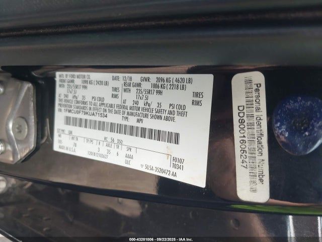 1FMCU0F79KUA71534 Ford 2.5l i-vct