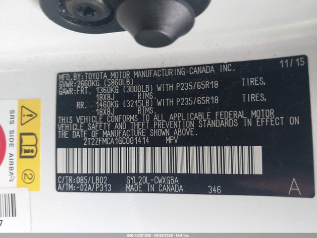 Lexus RX 2016 2T2ZFMCA1GC001414 Image 9