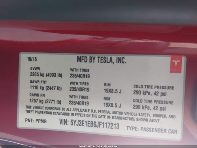 Tesla 2018 2018 5YJ3E1EB6JF117213 Image 9