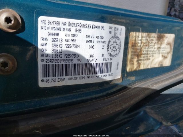 2000 DODGE CARAVAN 2B4GP2531YR535393 Photo 8