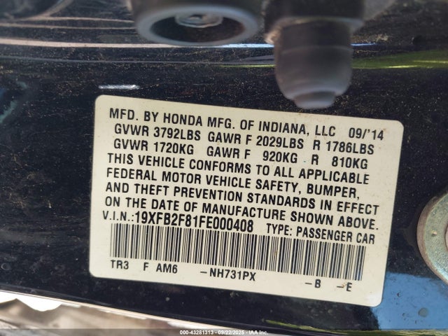 Honda r18z1 2015 19XFB2F81FE000408 Image 9