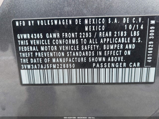 3VW3A7AJ5FM228850 Volkswagen Tdi