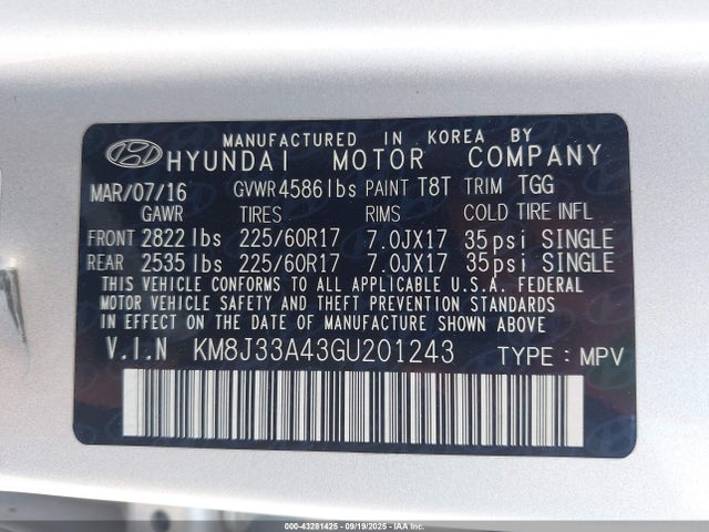 Hyundai 2016 2016 KM8J33A43GU201243 Image 9