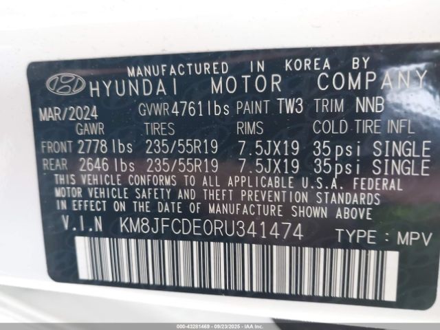 2024 HYUNDAI TUCSON KM8JFCDE0RU341474 Photo 8