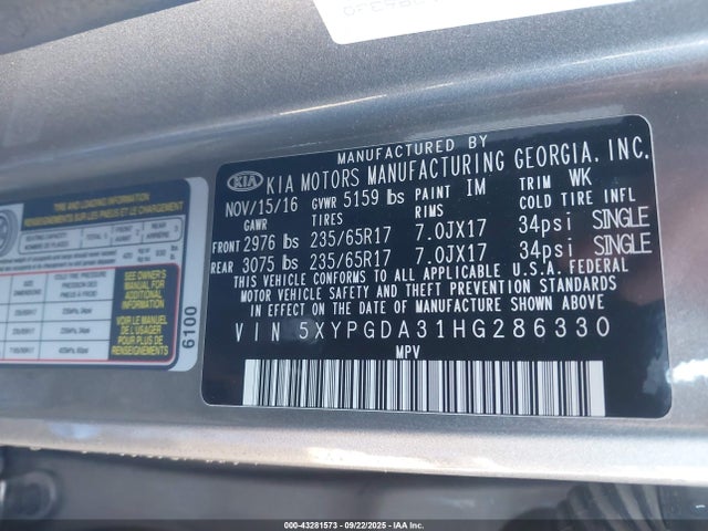 5XYPGDA31HG286330 KIA 2017