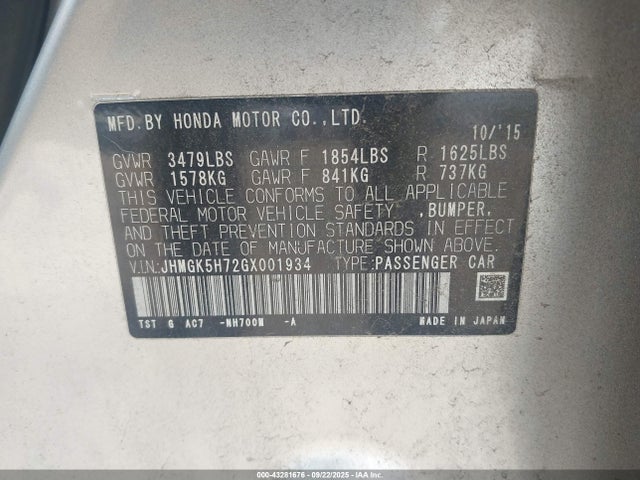 JHMGK5H72GX001934 Honda l15b1