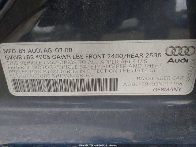 2009 AUDI A4 WAULF78K99N017158 Photo 8