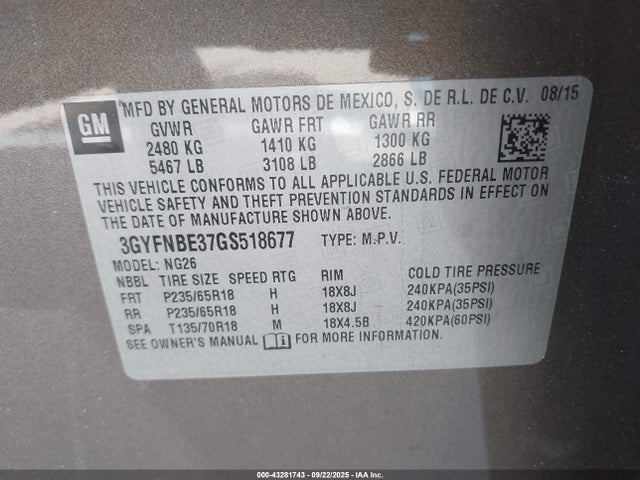 2016 CADILLAC SRX 3GYFNBE37GS518677 Photo 8