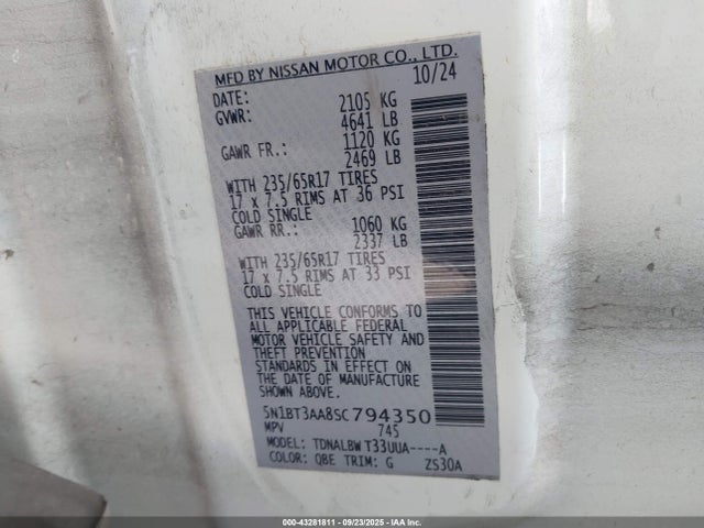 Nissan 2025 2025 5N1BT3AA8SC794350 Image 9