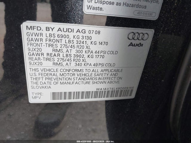 2009 AUDI Q7 WA1AV74L49D009156 Photo 8