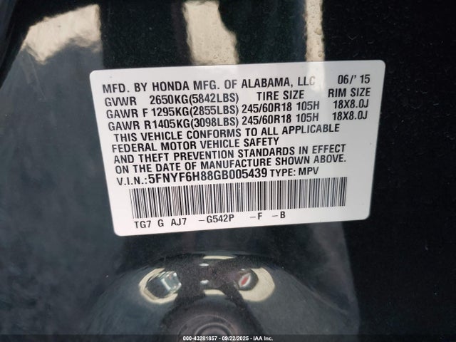 5FNYF6H88GB005439 Honda j35y6