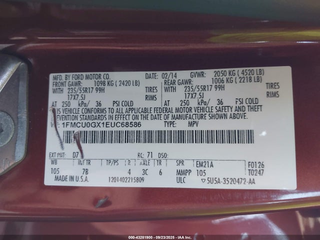 Ford 2014 2014 1FMCU0GX1EUC68586 Image 9