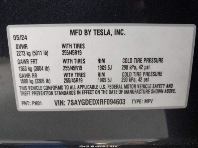 2024 TESLA MODEL Y 7SAYGDEDXRF094603 Photo 8