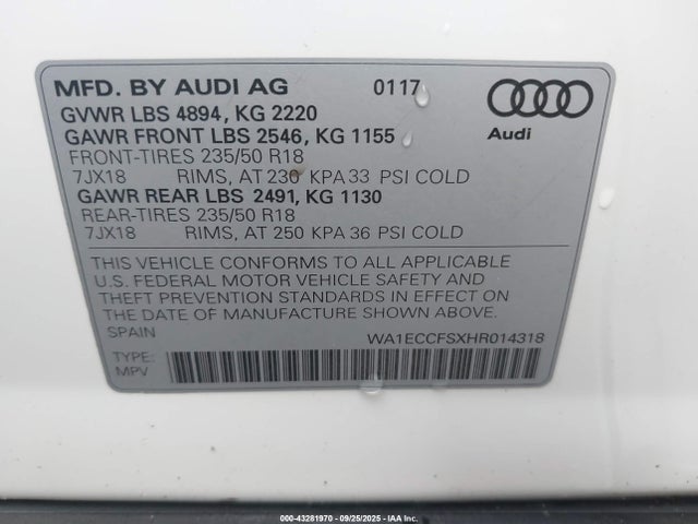 2017 AUDI Q3 WA1ECCFSXHR014318 Photo 8