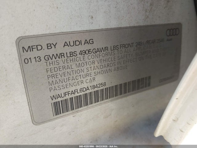 2013 AUDI A4 WAUFFAFL6DA184258 Photo 8