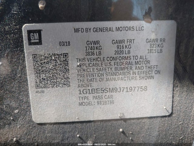 1G1BE5SM9J7197758 Chevrolet le2 -di: direct injection, vvt: variable valve timing, gen, alum
