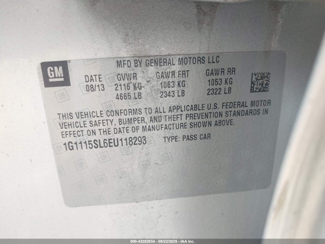 Продаж на аукціоні авто 2014 Chevrolet Impala 1lt, vin: 1G1115SL6EU118293, номер лоту: 43282034