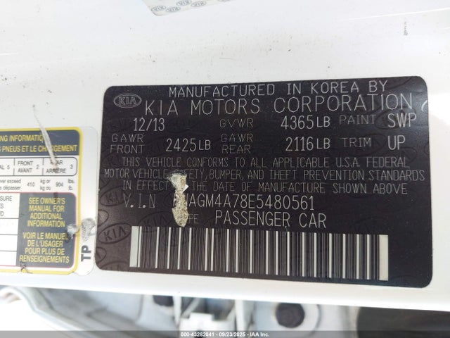 KNAGM4A78E5480561 KIA dohc gdi theta ii