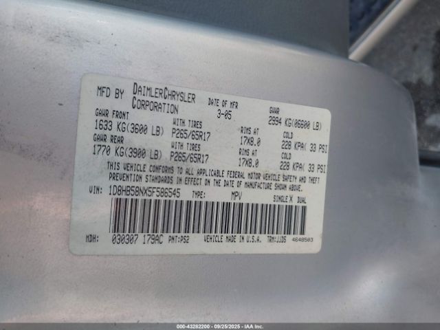 2005 DODGE DURANGO 1D8HB58NX5F586545 Photo 8