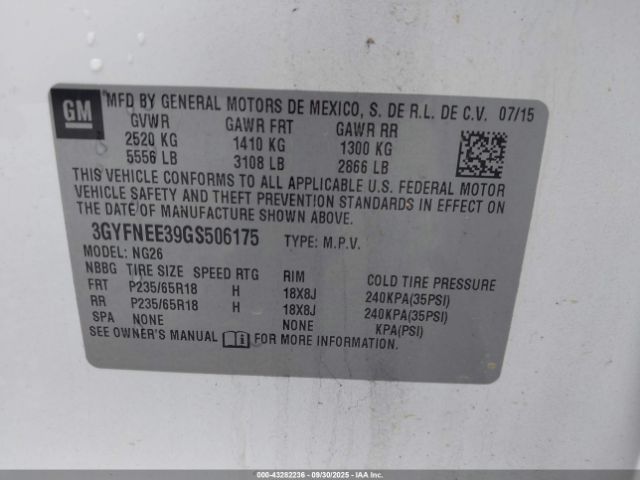 2016 CADILLAC SRX 3GYFNEE39GS506175 Photo 8