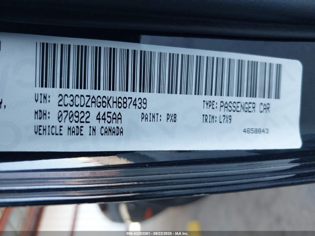 Dodge 2019 2019 2C3CDZAG6KH687439 Image 9